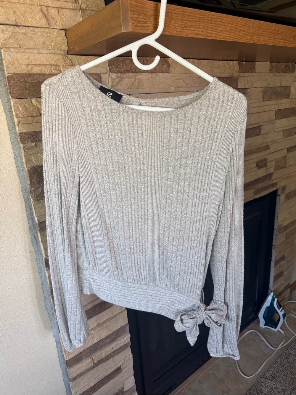 Iz Byer Cream Ribbed Long Sleeve Sweater with Side Tie